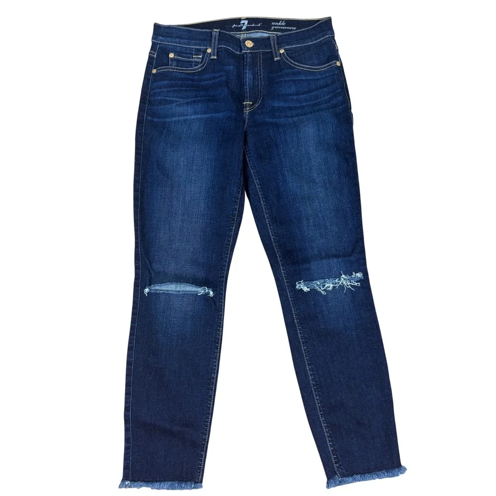 7 For All Mankind Ankle Gwenevere Skinny Jeans Dark Wash Raw Hem Size 27